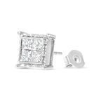14K White Gold 2.00 Carat Total Weight Invisible Set Princess-Cut Lab-Grown Diamond Wavy Quad Stud Earrings