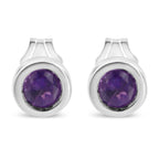 .925 Sterling Silver Bezel Set 3.5mm Created Red Ruby Gemstone Solitaire Stud Earrings