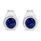 .925 Sterling Silver Bezel Set 3.5mm Created Red Ruby Gemstone Solitaire Stud Earrings