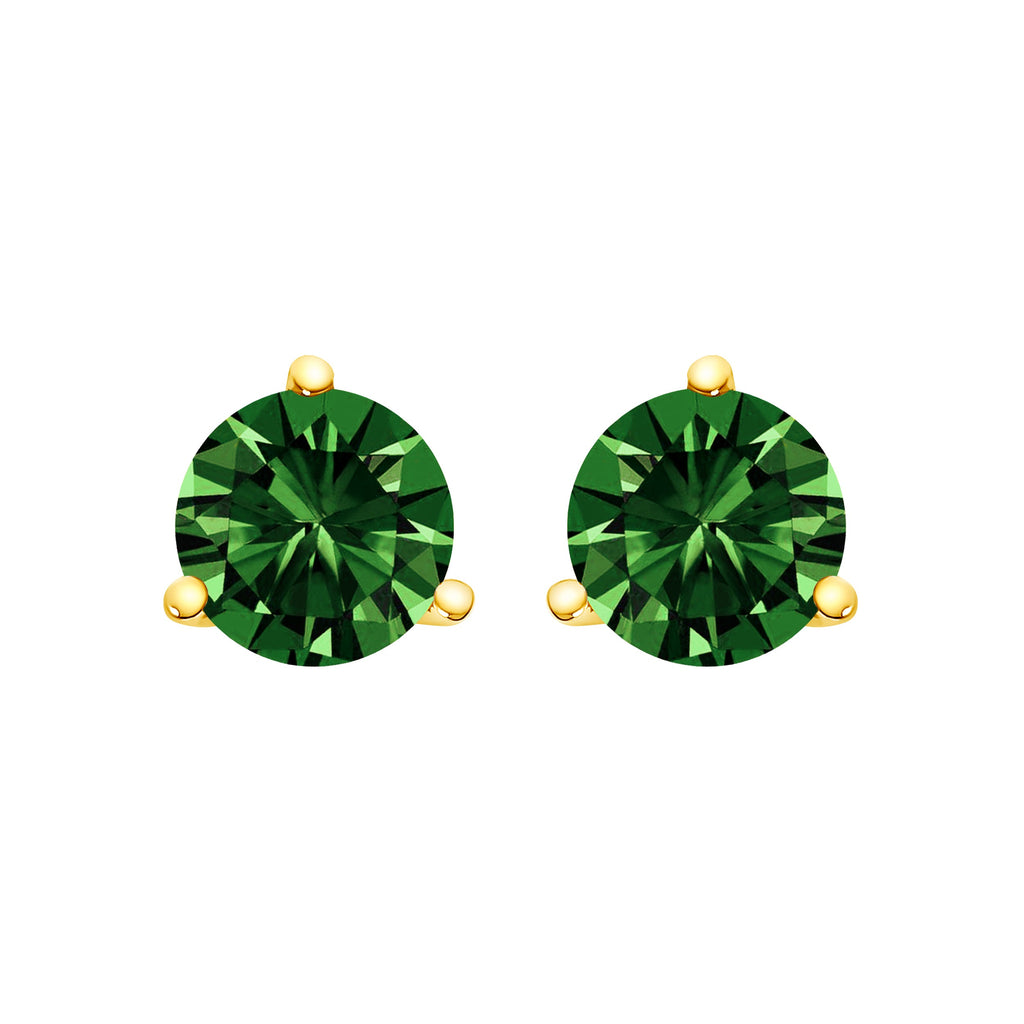 14K White Gold 1.0 Cttw 3-Prong Martini Set Lab Grown Green Diamond Solitaire Stud Earrings