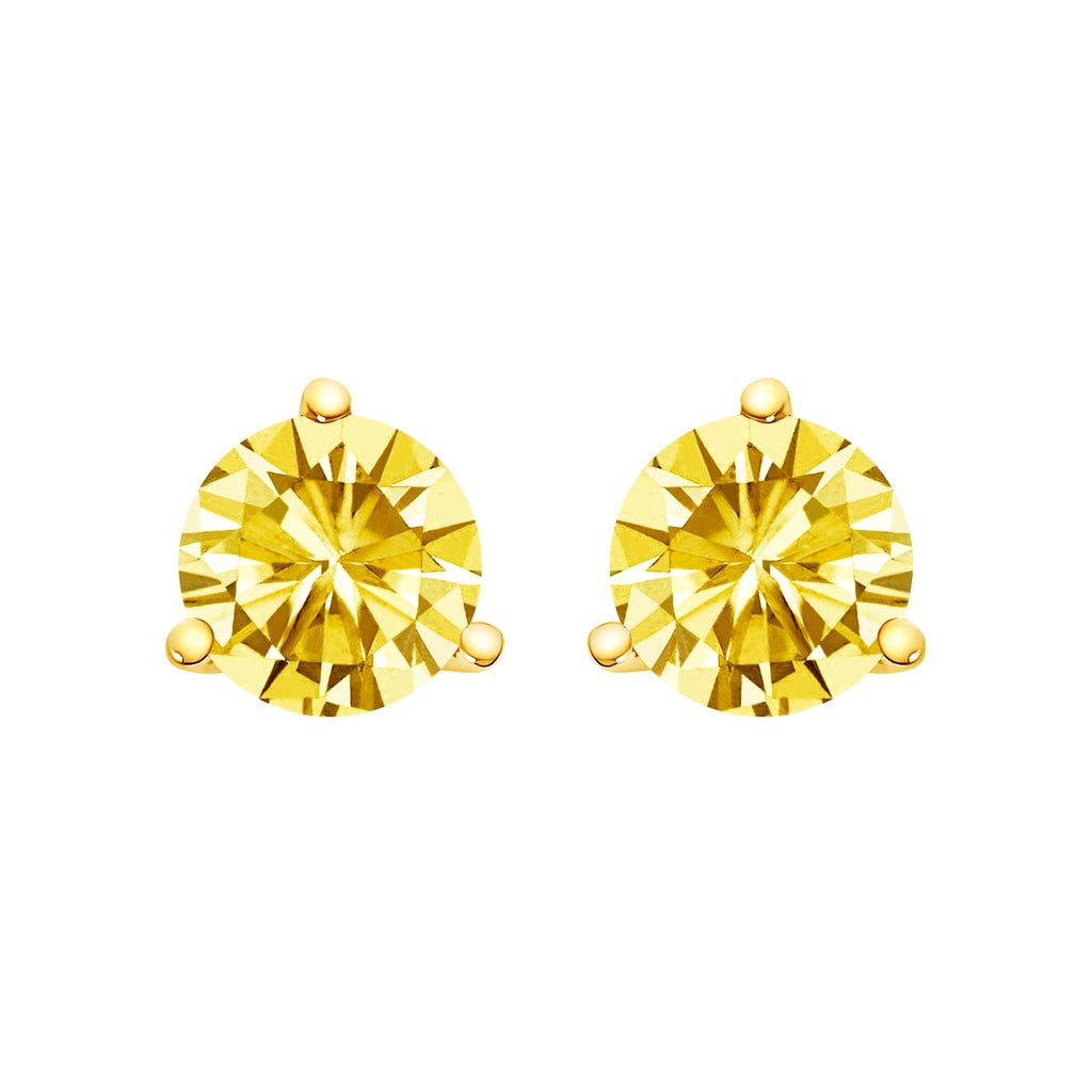 14K White Gold 3-Prong Martini Set 1.0 Cttw Yellow Lab Grown Diamond Solitaire Stud Earrings