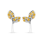 925 Sterling Silver 1/16ct TDW  Yellow Treated Diamond Leaf Earrings