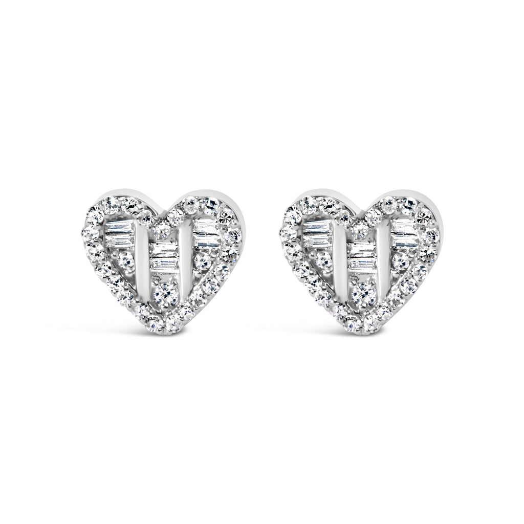 14K Yellow Gold Plated .925 Sterling Silver 1/2 Cttw Round and Baguette Diamond Composite Heart Shaped Stud Earring (I-J Color, SI2-I1 Clarity)