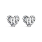 14K Yellow Gold Plated .925 Sterling Silver 1/2 Cttw Round and Baguette Diamond Composite Heart Shaped Stud Earring (I-J Color, SI2-I1 Clarity)