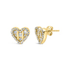 14K Yellow Gold Plated .925 Sterling Silver 1/2 Cttw Round and Baguette Diamond Composite Heart Shaped Stud Earring (I-J Color, SI2-I1 Clarity)