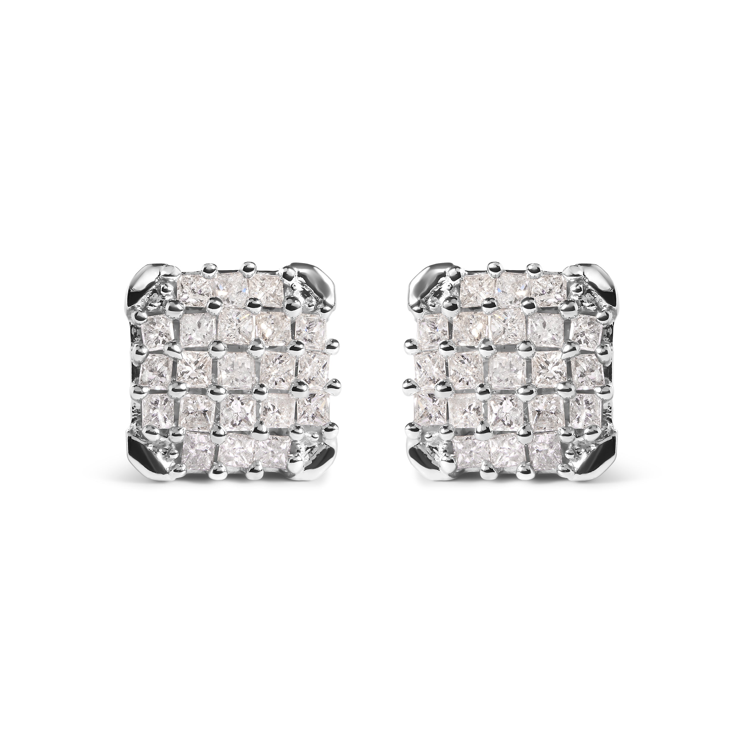 10K White Gold 3/4 Cttw Princess Diamond Composite Open Frame Stud Earrings (I-J Color, I1-I2 Clarity)