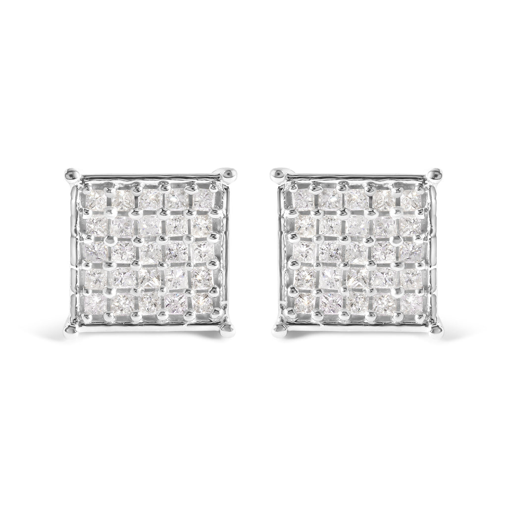 10K White Gold 3/4 Cttw Princess Diamond Composite Stud Earrings (I-J Color, I1-I2 Clarity)
