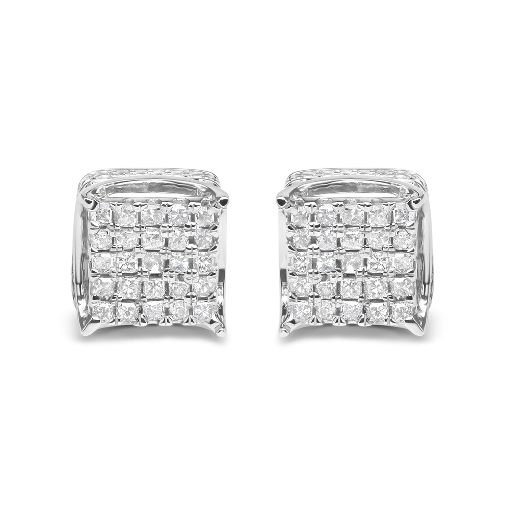 10K White Gold 1/2 Cttw Princess Cut Diamond Square Shaped Multi Stone Stud Earrings (H-I Color, SI1-SI2 Clarity)