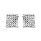 10K White Gold 1/2 Cttw Princess Cut Diamond Square Shaped Multi Stone Stud Earrings (H-I Color, SI1-SI2 Clarity)