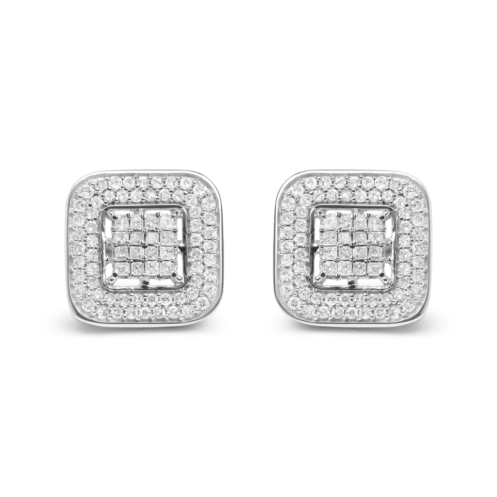 10K White Gold 1.0 Cttw Round and Princess Cut Diamond Composite Open Halo Stud Earrings (H-I Color, SI1-SI2 Clarity)