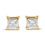 10K Yellow Plated .925 Sterling Silver 5/8 Carat Total Weight Princess Cut Diamond Push-Back 4-Prong Classic Stud (J-K Color, I2-I3 Clarity)