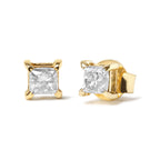 10K Yellow Plated .925 Sterling Silver 5/8 Carat Total Weight Princess Cut Diamond Push-Back 4-Prong Classic Stud (J-K Color, I2-I3 Clarity)