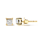 10K Yellow Plated .925 Sterling Silver 5/8 Carat Total Weight Princess Cut Diamond Push-Back 4-Prong Classic Stud (J-K Color, I2-I3 Clarity)
