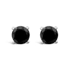 14K White Gold 2.00 Cttw Round Brilliant-Cut Black Diamond Classic 4-Prong Stud Earrings with Screw Backs (Fancy Color-Enhanced, I2-I3 Clarity)