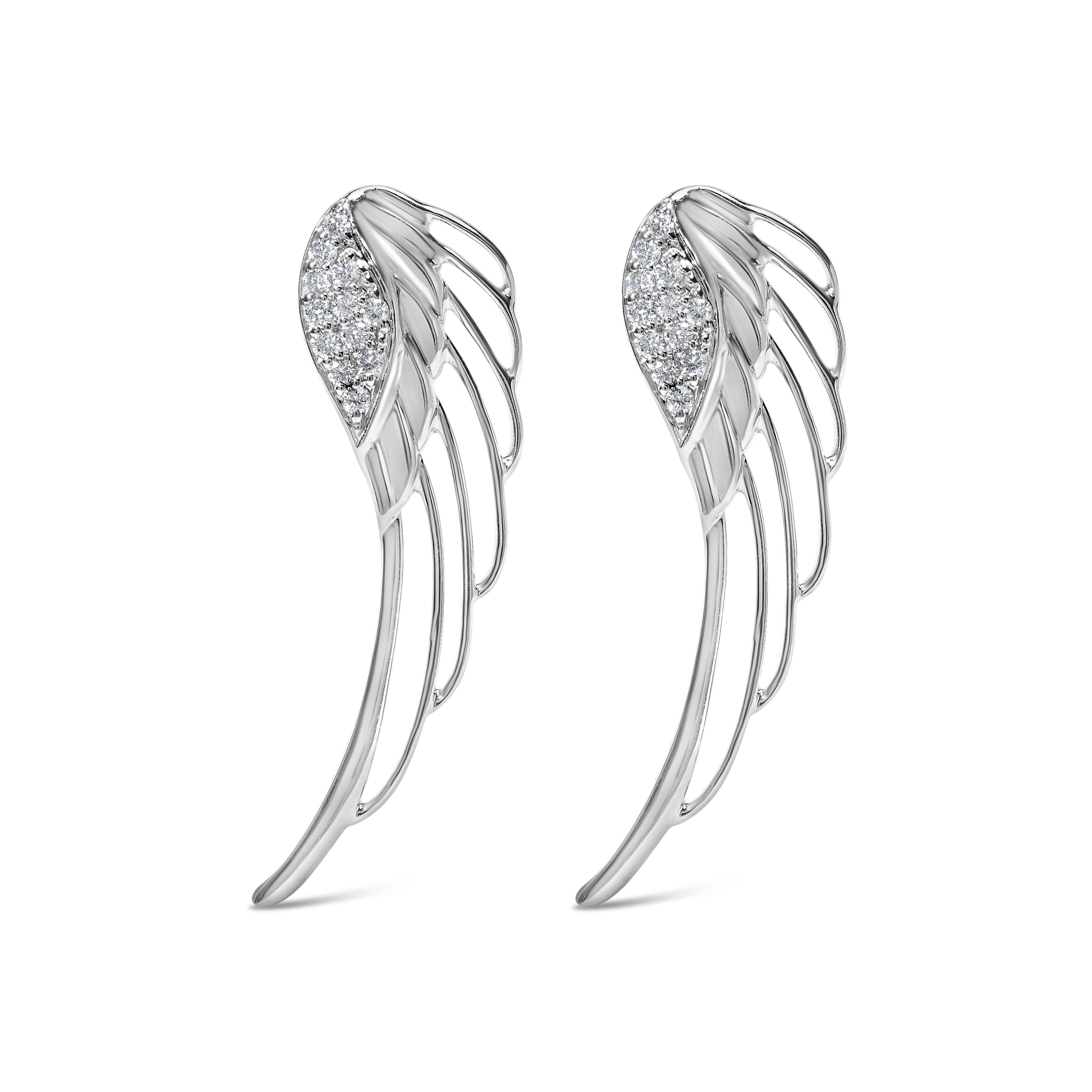 14K White Gold 1/4 Carat Total Weight Lab Grown Diamond Angel Wing Stud Earrings (F-G Color, VS1-VS2 Clarity)