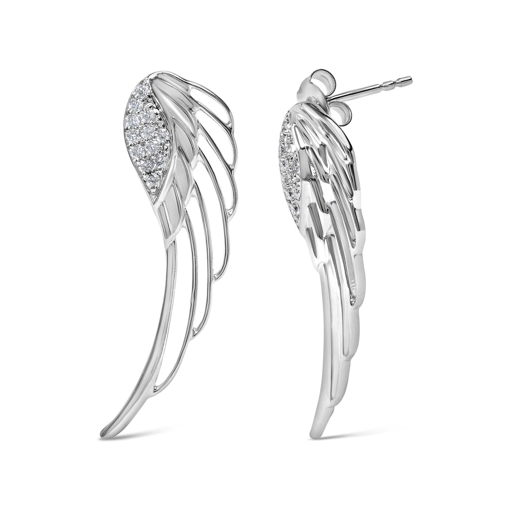 14K White Gold 1/4 Carat Total Weight Lab Grown Diamond Angel Wing Stud Earrings (F-G Color, VS1-VS2 Clarity)