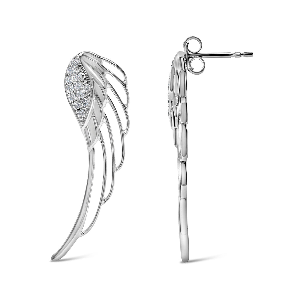 14K White Gold 1/4 Carat Total Weight Lab Grown Diamond Angel Wing Stud Earrings (F-G Color, VS1-VS2 Clarity)
