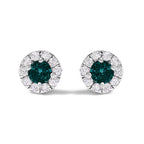 .925 Sterling Silver 1/3 Cttw White and Blue Diamond Halo Stud Earring