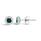 .925 Sterling Silver 1/3 Cttw White and Blue Diamond Halo Stud Earring