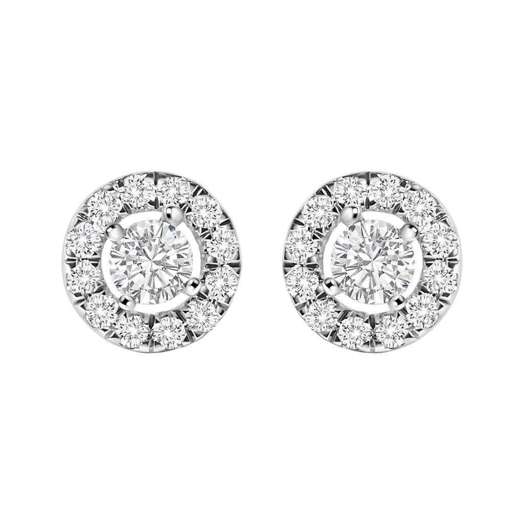14K White Gold 3/4 Carat Total Weight Lab-Grown Diamond Floating Halo Stud Earring (F-G Color, VS1-VS2 Clarity)