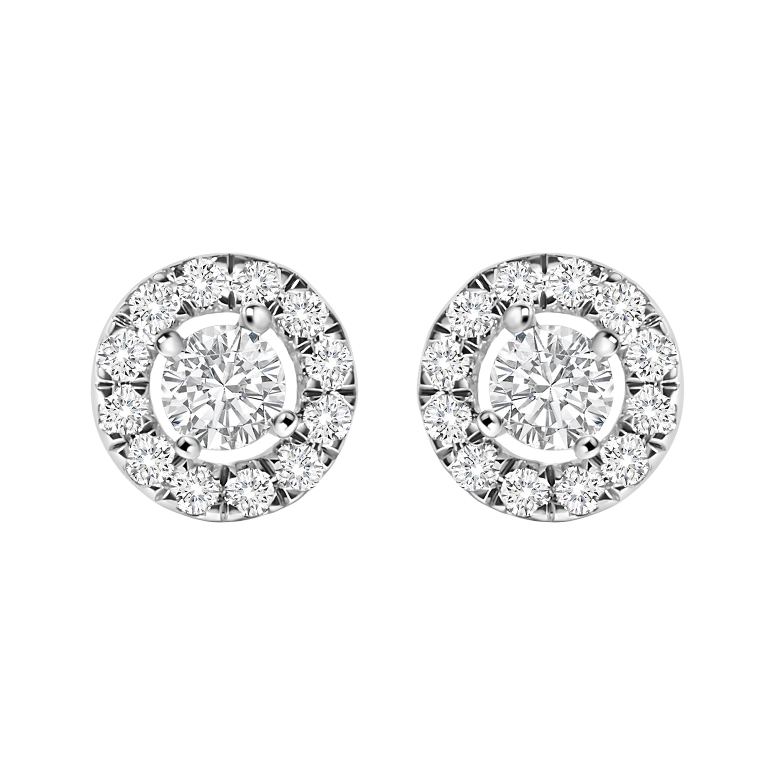 14K White Gold 3/4 Carat Total Weight Lab-Grown Diamond Floating Halo Stud Earring (F-G Color, VS1-VS2 Clarity)