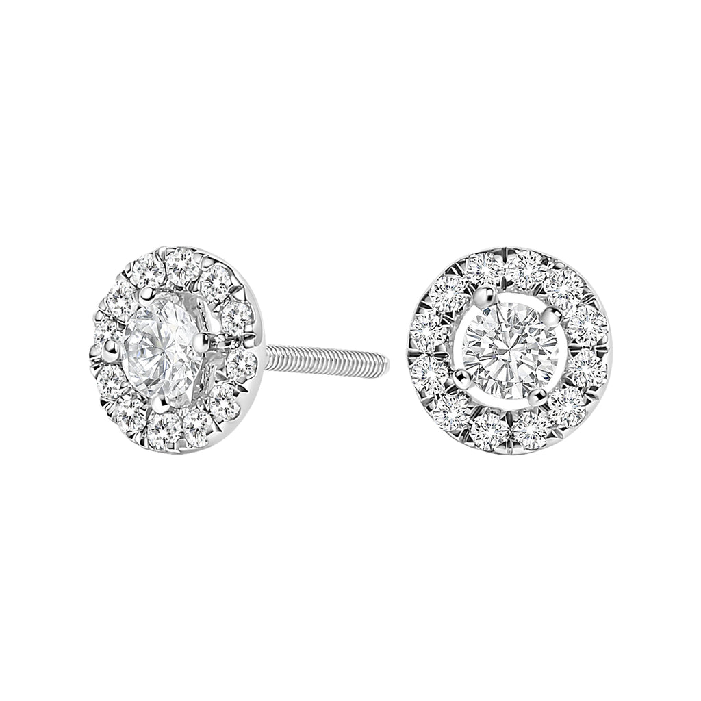 14K White Gold 3/4 Carat Total Weight Lab-Grown Diamond Floating Halo Stud Earring (F-G Color, VS1-VS2 Clarity)
