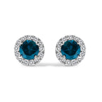 .925 Sterling Silver 1.00 Cttw Blue Diamond Halo Stud Earring