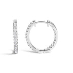 14K White Gold 2.00 Cttw Princess Diamond Inside Out Elongated Hoop Earrings