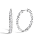 14K White Gold 2.00 Cttw Princess Diamond Inside Out Elongated Hoop Earrings