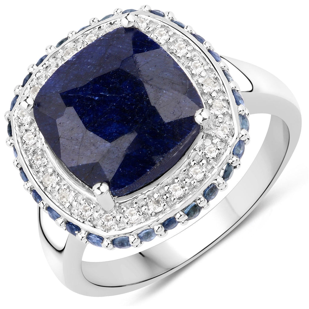 6.46 Carat Dyed Sapphire, Blue Sapphire and White Topaz .925 Sterling Silver Ring