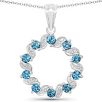 1.50 Carat Genuine London Blue Topaz and White Topaz .925 Sterling Silver Pendant