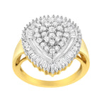 10K Yellow Gold 1.0 Cttw Round and Baguette Cut Diamond Oval Shaped Cluster Ring (I-J Color, I1-I2 Clarity) - Size 7
