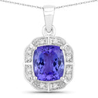 2.52 Carat Genuine Tanzanite and White Diamond 14K White Gold Pendant