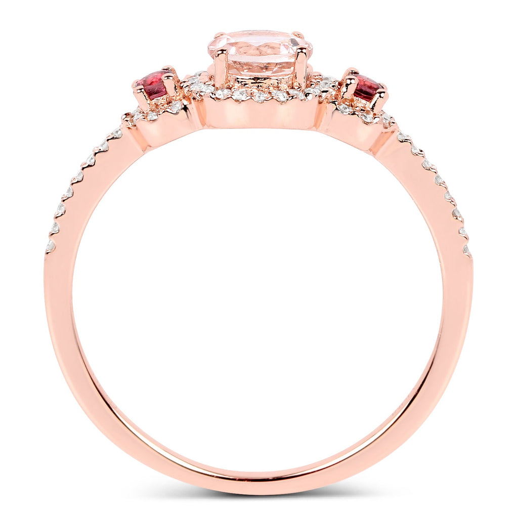 0.63 Carat Genuine Morganite, Pink Tourmaline and White Diamond 14K Rose Gold Ring
