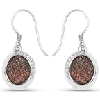 4.72 Carat Genuine Copper Bloom Drusy and White Topaz .925 Sterling Silver Earrings
