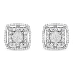 .925 Sterling Silver 1.0 Cttw Round Diamond Double Halo and Disc Stud Earring (I-J Color, I2-I3 Clarity)