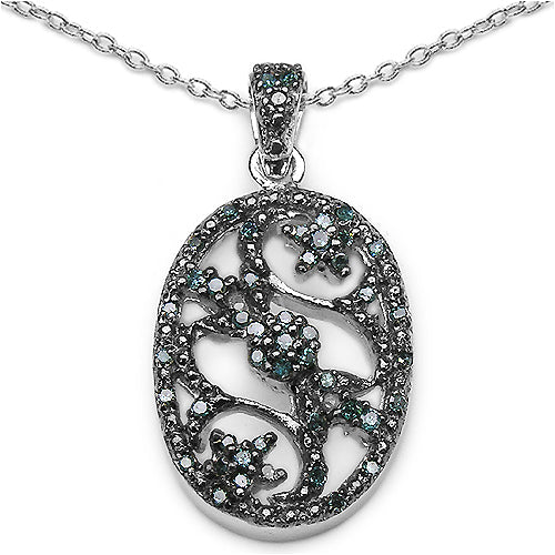 0.28 Carat Genuine Blue Diamond .925 Sterling Silver Pendant