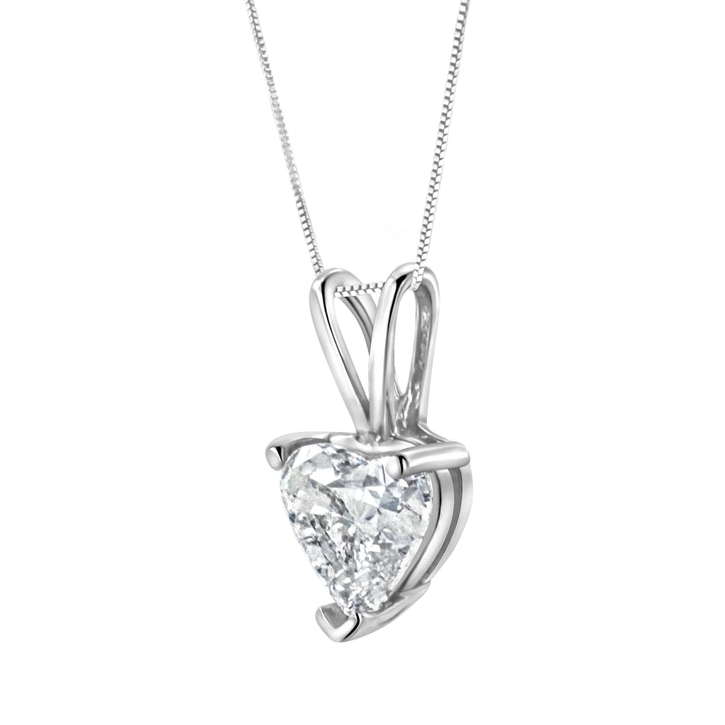 14K White Gold 3/8 Carat Total Weight Heart-Shaped Diamond Classic Solitaire 18" Pendant Necklace (H-I Color, VS2-SI1 Clarity)