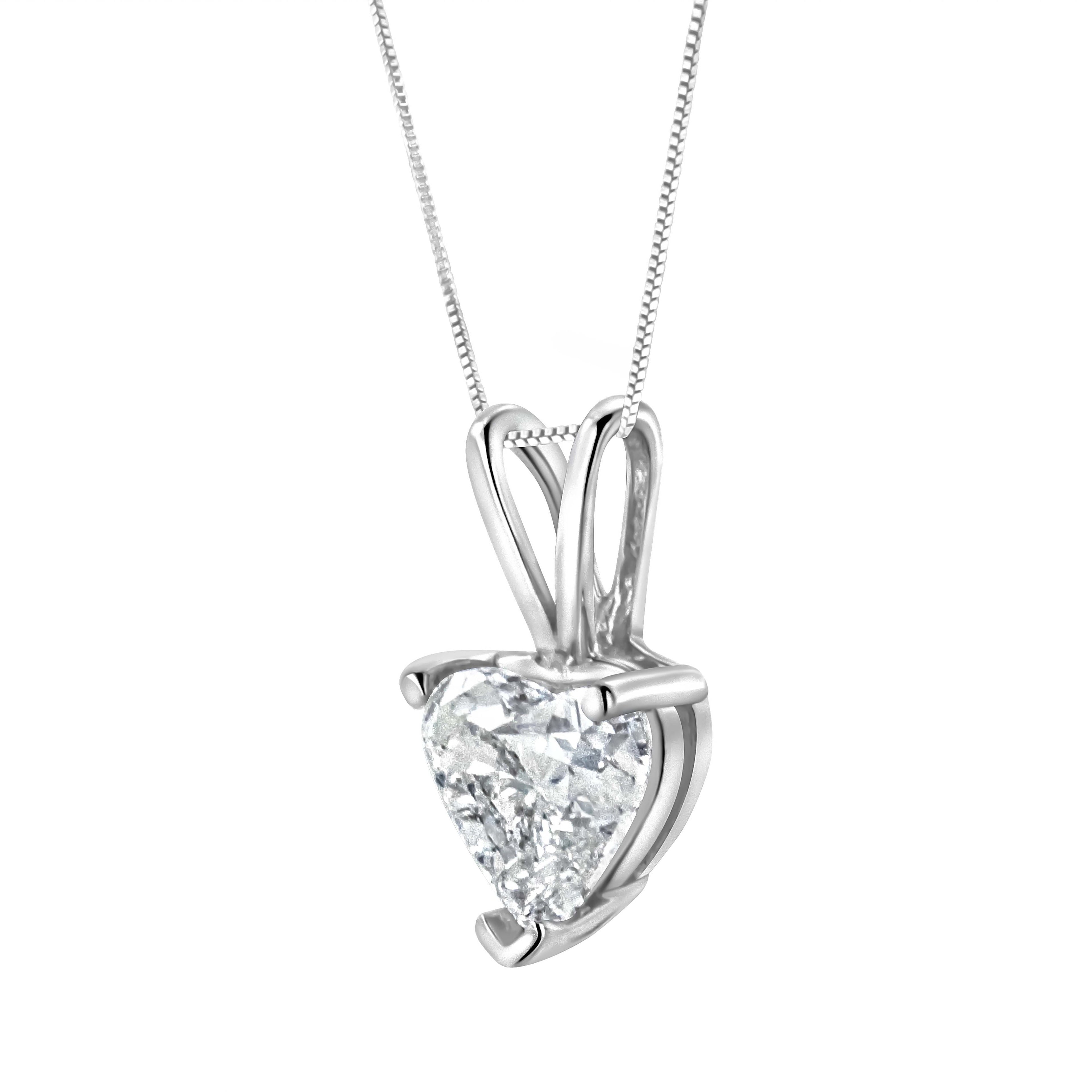 14K White Gold 3/8 Carat Total Weight Heart-Shaped Diamond Classic Solitaire 18" Pendant Necklace (H-I Color, VS2-SI1 Clarity)