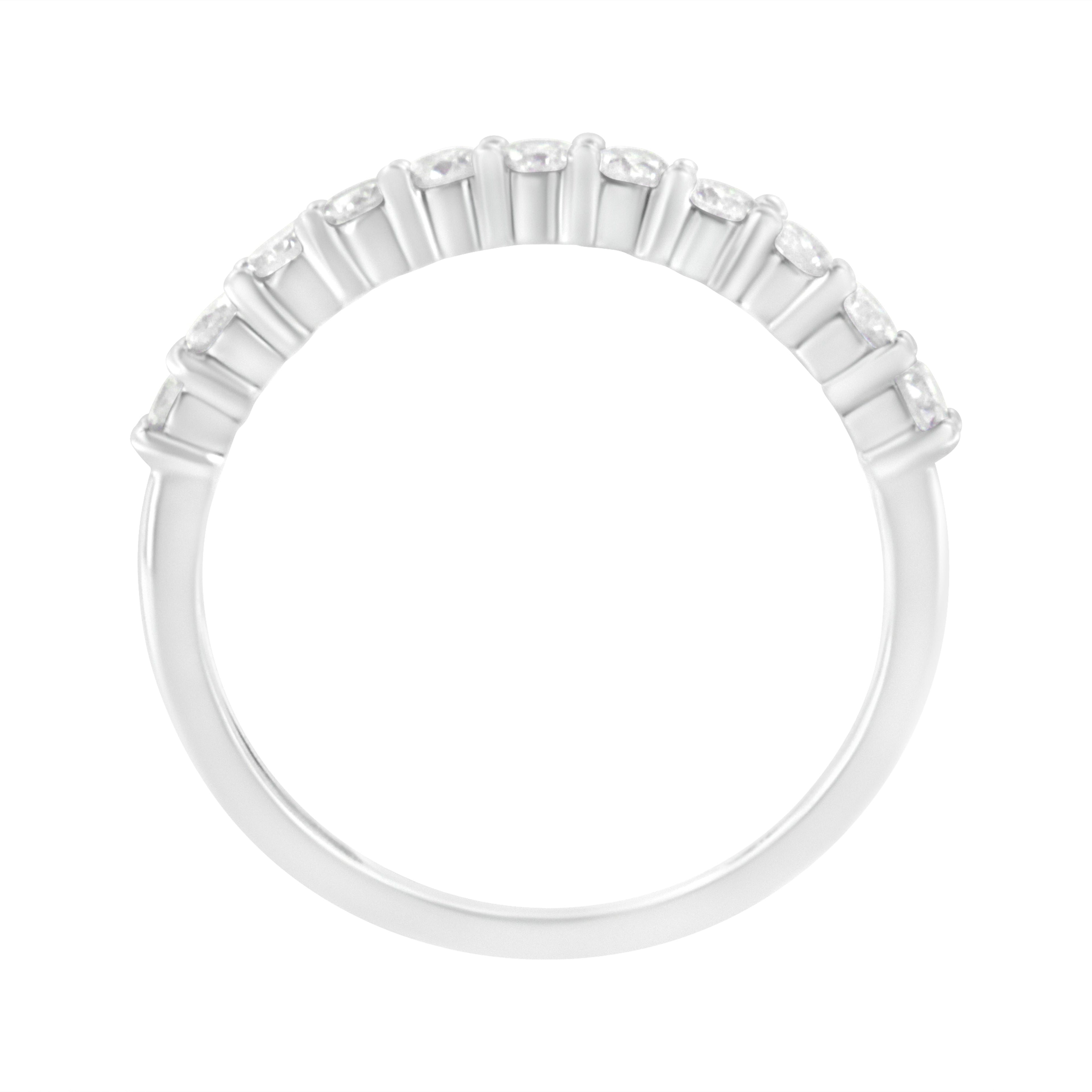 IGI Certified 1/2 Cttw Diamond 10K White Gold Prong Set Fluted Band Style Ring (I-J Color, I2-I3 Clarity) - Size 7