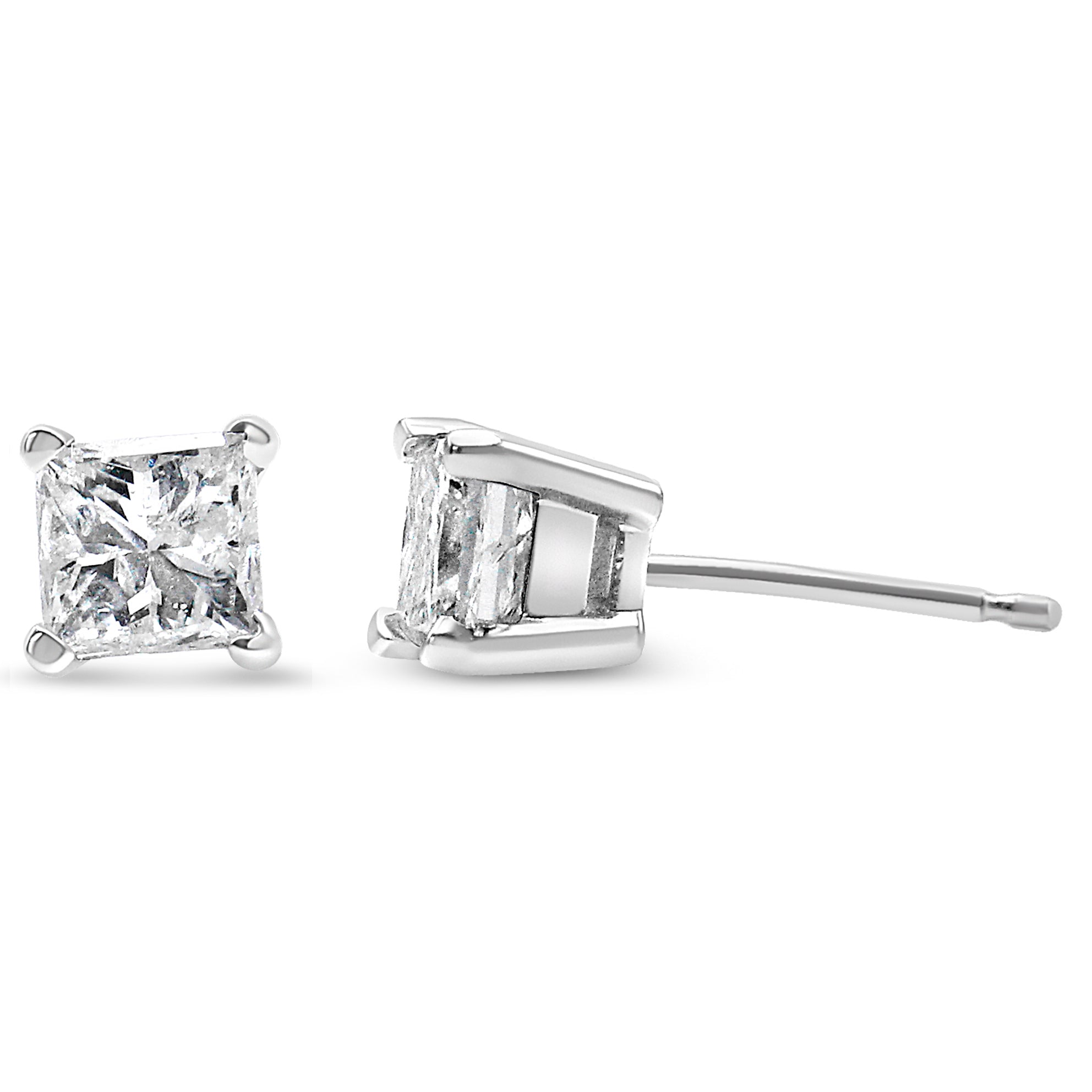 AGS Certified 2/5 Carat Total Weight Princess Cut Diamond 14K White Gold 4-Prong Solitaire Square Stud Earrings (L-M Color, I1-I2 Clarity)