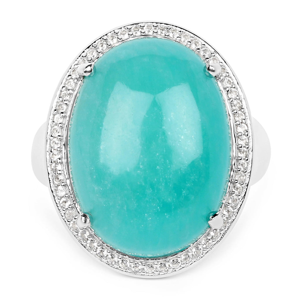 15.09 Carat Genuine Amazonite And White Topaz .925 Sterling Silver Ring