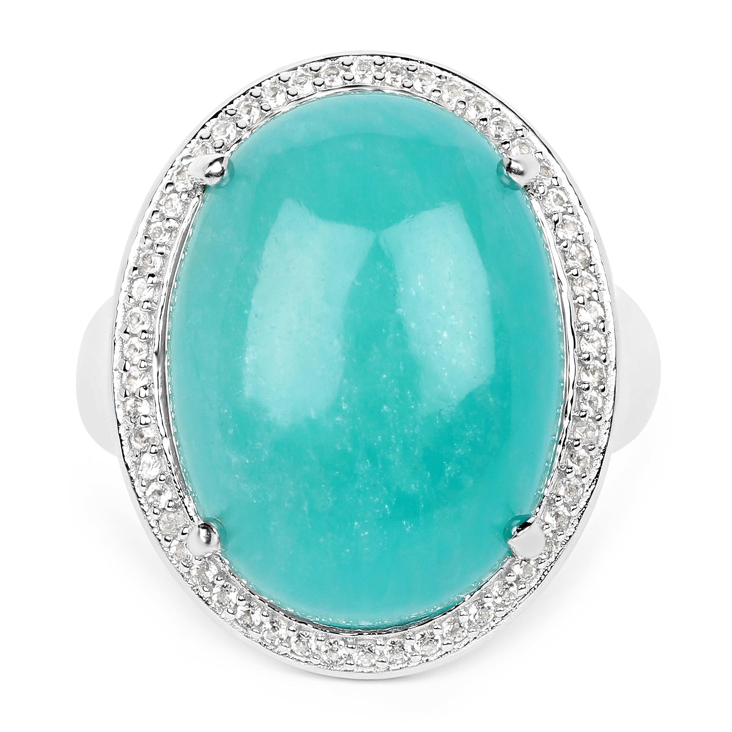 15.09 Carat Genuine Amazonite And White Topaz .925 Sterling Silver Ring