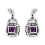 .925 Sterling Silver 8MM Natural Cushion Shaped Amethyst and Diamond Accent Halo with Push Back Dangle Earrings (I-J Color, I2-I3 Clarity)