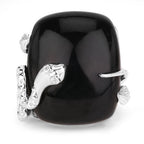 21.04 Carat Genuine Black Onyx and White Topaz .925 Sterling Silver Ring