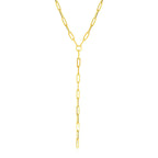 14k Yellow Gold Paperclip Chain Lariat Necklace