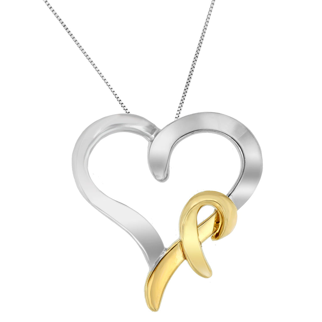 .925 Sterling Silver and 14K Yellow Gold Two-Tone Heart-Shaped Pendant Necklace