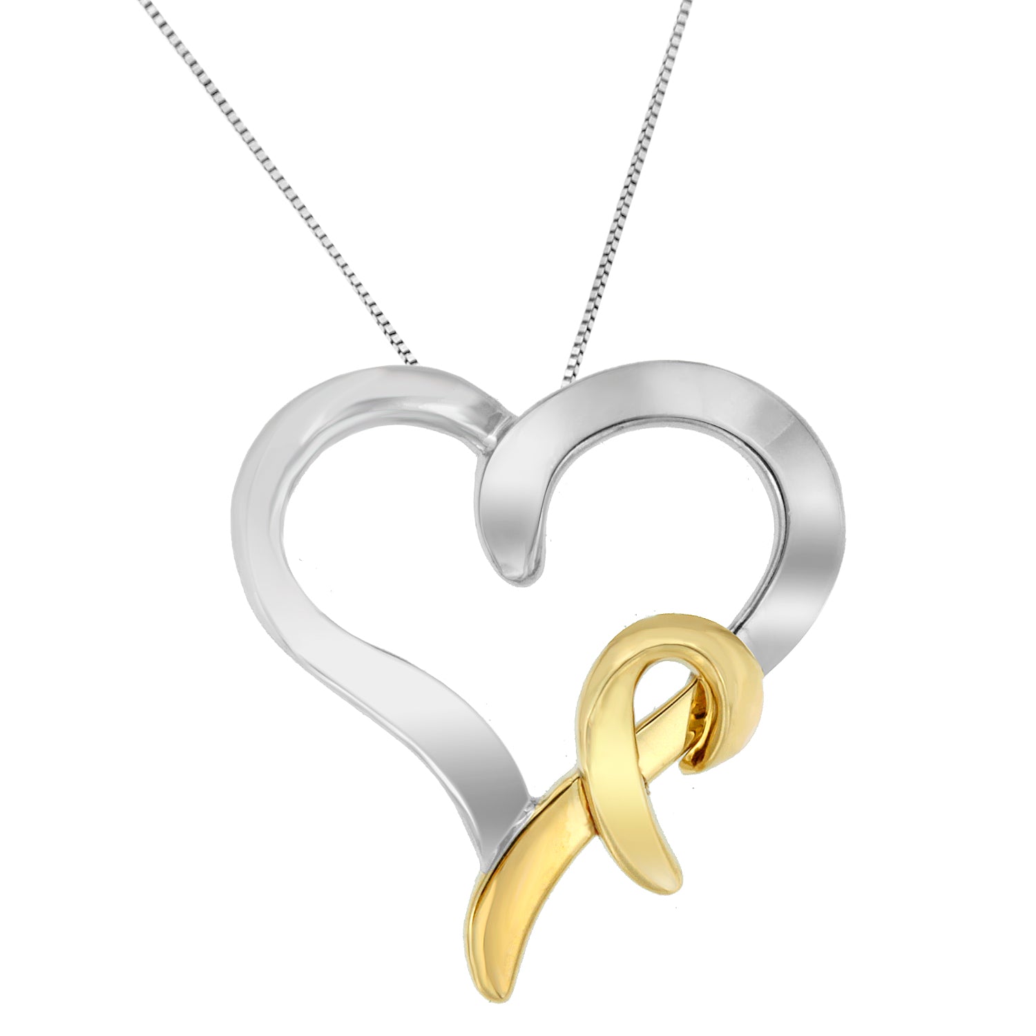 .925 Sterling Silver and 14K Yellow Gold Two-Tone Heart-Shaped Pendant Necklace