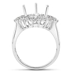 0.89 Carat Genuine White Diamond 14K White Gold Semi Mount Ring - holds 11x9mm Pear Gemstone