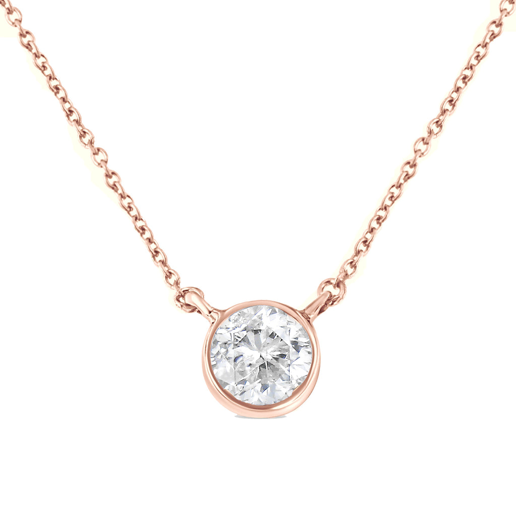 .925 Sterling Silver 1/2 Carat Total Weight Diamond Bezel 18" Pendant Necklace (I-J Color, I2-I3 Clarity)